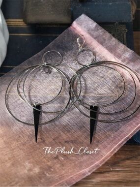 NEW Modern Geometric Silver Hoop Earrings Triple Circle Statement Dangle 4.5”